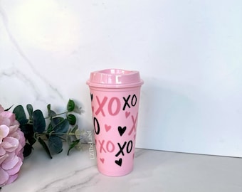 Valentine / Galentine XOXO Design Starbucks Style 16oz 470ml Coffee Cup with Lid / Tumbler / Reusable / Refillable / Travel Cup / Gift