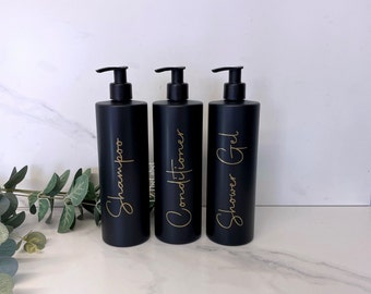 Personalised Black Matte 500ml Plastic Bottle With Choice of Pump / Reusable, Refillable / Bathroom / Shampoo, Conditioner, Toiletries etc