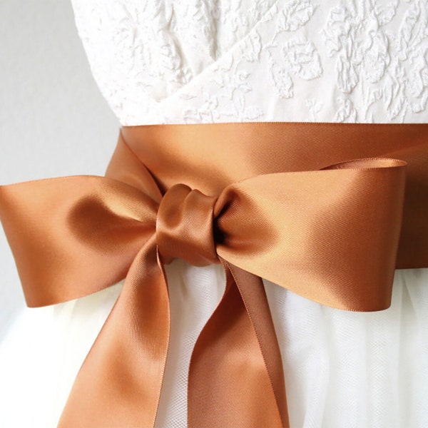 Copper Wedding Sash - Rust Ribbon Belt - Orange Ribbon Sash - Burnt Orange Sash - Satin Ribbon Belt - Bridal Sash Belt