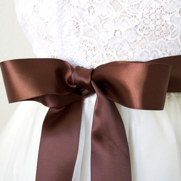 Brown Wedding Dress Sash - Satin Ribbon Bridal Belt - Custom Made Sash - Bridesmaid Belt - Flower Girl Sash - 1.5 Inch