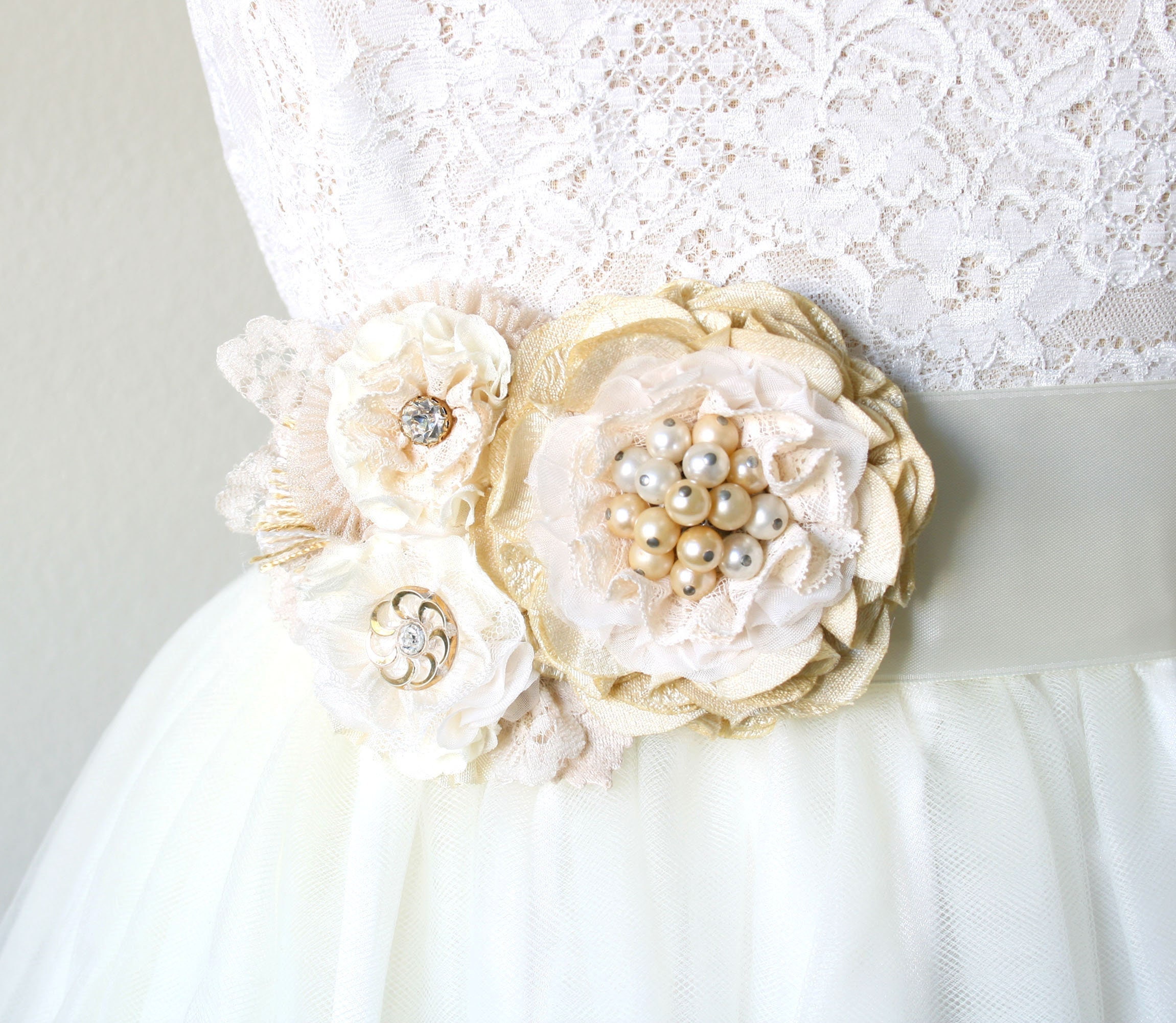 Pink Belt Pearl Tulle Flower Girl Sash Belt 88