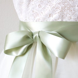 Sage Green Satin Wedding Sash: Bridal Bridesmaid Ribbon Belt
