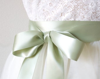 Sage Green Satin Wedding Sash: Bridal Bridesmaid Ribbon Belt