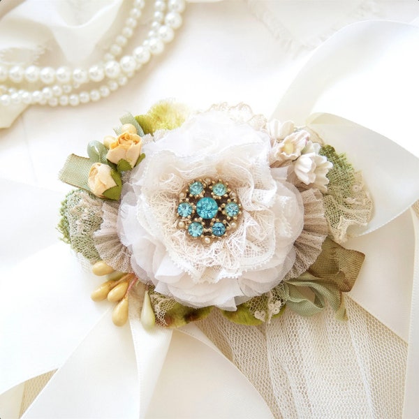 Wedding Dress Flower Belt - Turquoise Blue Wedding - Floral Bridal Sash - Beach Wedding Dress Sash - Aqua Blue Sash
