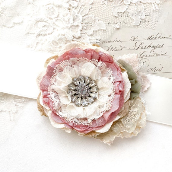 Large Pink Flower Brooch: Handmade Floral Corsage Dress Pin 