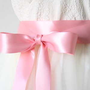 Peony Pink Satin Ribbon Sash: Bridal Belt, Flower Girl Dress