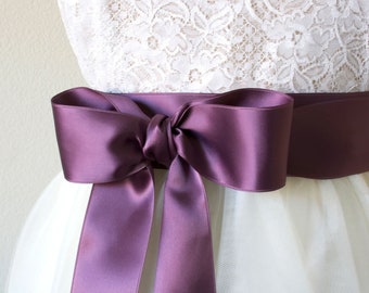 Purple Bridal Belt - Plum Sash - Satin Ribbon Belt - Violet Sash - Eggplant Wedding Sash - Bridesmaid Sash - Flower Girl Dress Sash Belt