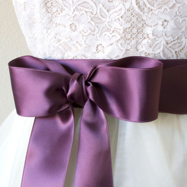 Purple Bridal Belt - Plum Sash - Satin Ribbon Belt - Violet Sash - Eggplant Wedding Sash - Bridesmaid Sash - Flower Girl Dress Sash Belt