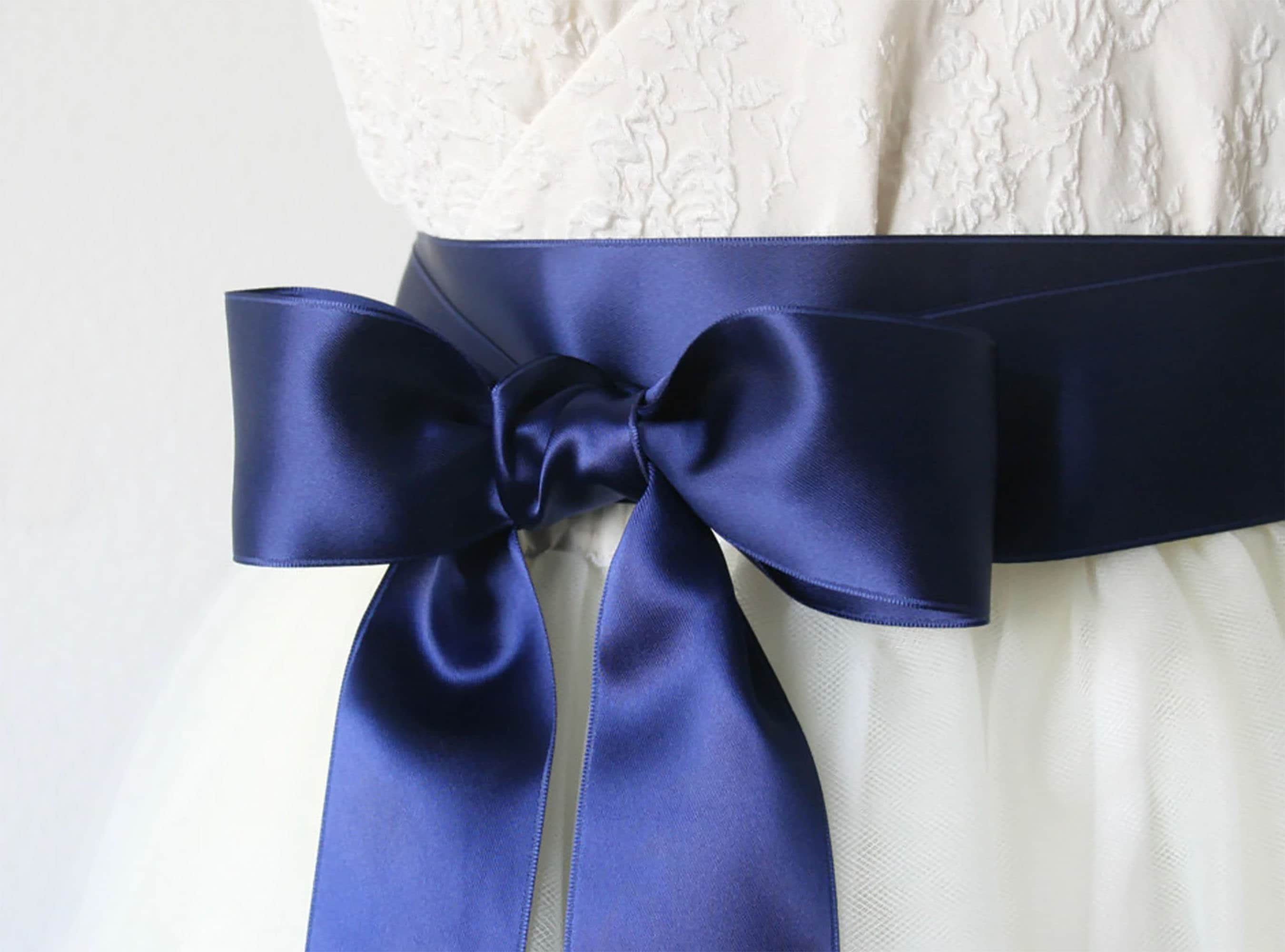 Vtg J.Crew Navy Blue Fabric‎ Flower Ribbon Belt Rhinestone Center Sash Accessory J.CREW Blue Belts for Women for sale | eBay main image 4