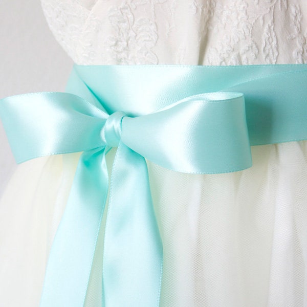 Turquoise Blue Ribbon Belt - Beach Wedding - Bridal Sash - Blue Wedding Sash - Aqua Blue Ribbon Belt - Bridesmaid Sash - Satin Ribbon Belt