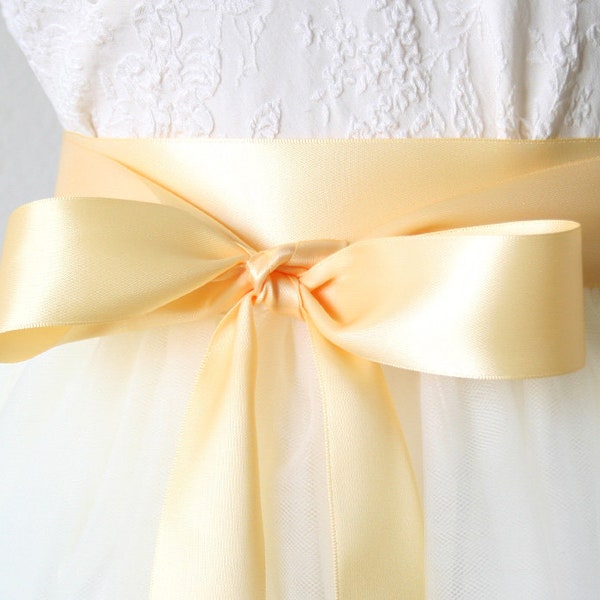 Light Yellow Ribbon Sash Belt - Wedding Dress Sash - Flower Girl Dress Belt - Bridesmaid Sash - Yellow Satin Ribbon Sash