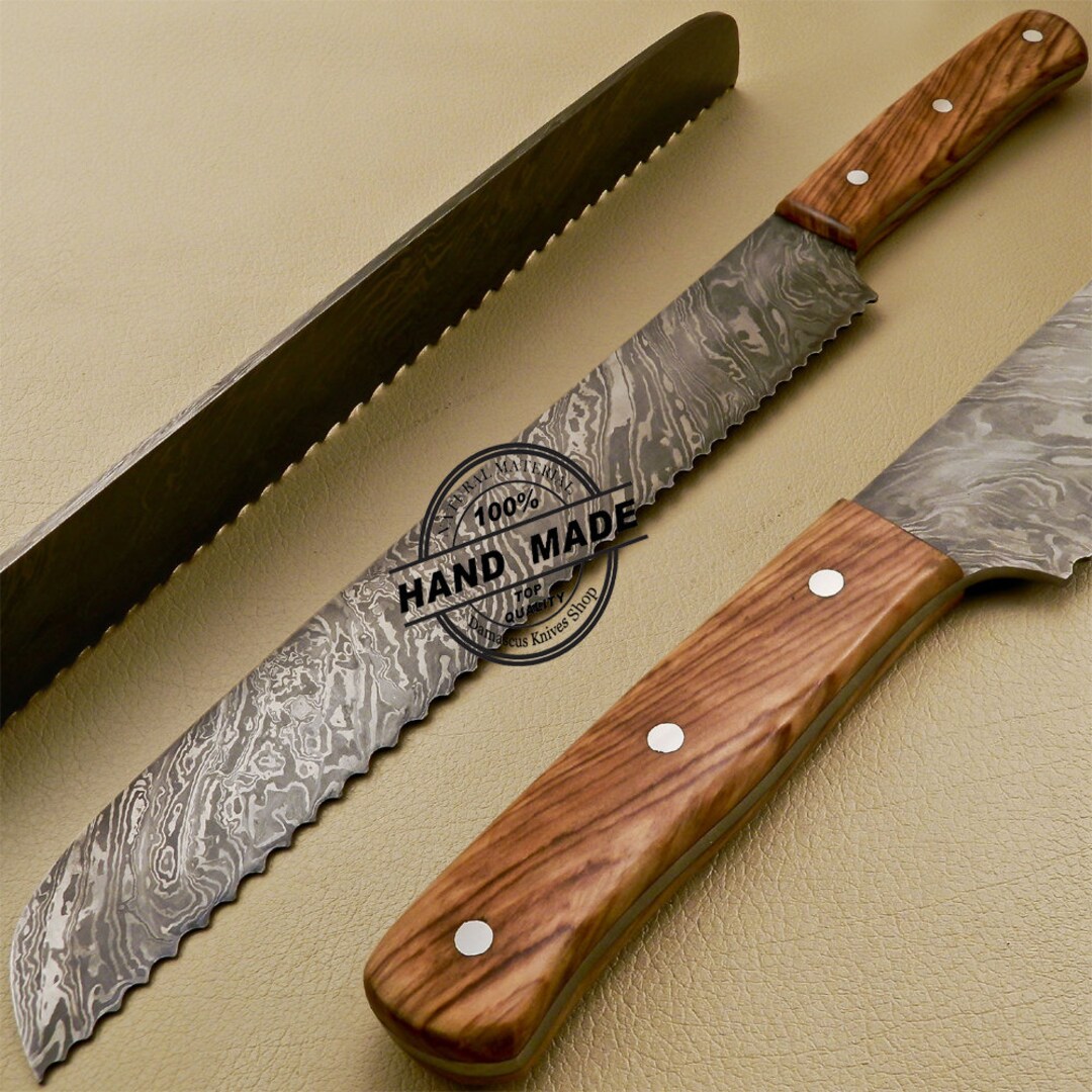 Damascus Bread Kitchen Cake Knife Custom Handmade Damascus Stee Etsy
