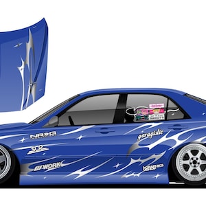 Jiyuu Livery + Motorkap links en rechts, custom race stickers, drift race sticker, auto sticker banner, JDM vinyl graphics, stance, Kanji, KDM