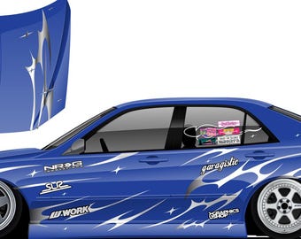 Jiyuu Livery+ Hood Left and Right Sides Custom Racing decals drift racing Decal Car Sticker Banner JDM Vinyl Graphics Stance Kanji KDM