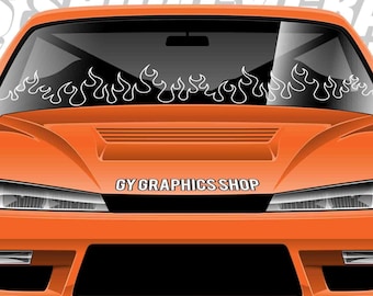 Windshield Flames Decal Outline Left and Right Sides Custom Racing drift racing Decal Car Sticker Banner JDM Vinyl Graphics Stance Kanji KDM