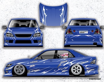 Jiyuu Livery+ Hood Left and Right Sides Custom Racing decals drift racing Decal Car Sticker Banner JDM Vinyl Graphics Stance Kanji KDM