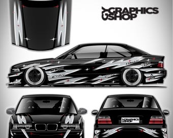 Senshi Livery+ Hood Left and Right Sides Custom Racing decals drift racing Decal Car Sticker Banner JDM Vinyl Graphics Stance Kanji KDM