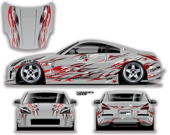 Urusai- Livery Left and Right Sides Custom Racing decals drift racing Decal Car Sticker Banner JDM Vinyl Graphics Stance Kanji KDM
