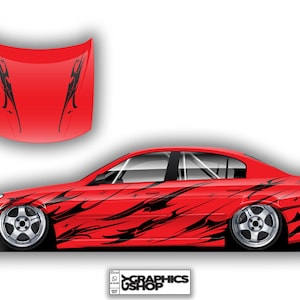 Hun Livery+ Motorkap Linker- en Rechterkanten Aangepaste Race-decals Drift Racing Decal Auto Sticker Banner JDM Vinyl Graphics Stance Kanji KDM