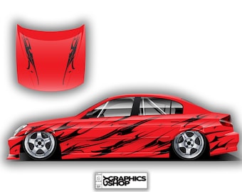 Hun Livery+ Hood Left and Right Sides Custom Racing decals drift racing Decal Car Sticker Banner JDM Vinyl Graphics Stance Kanji KDM