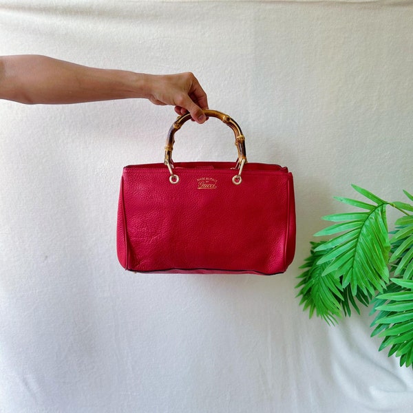 Authentic Vintage gucci bamboo shopper leather red bag