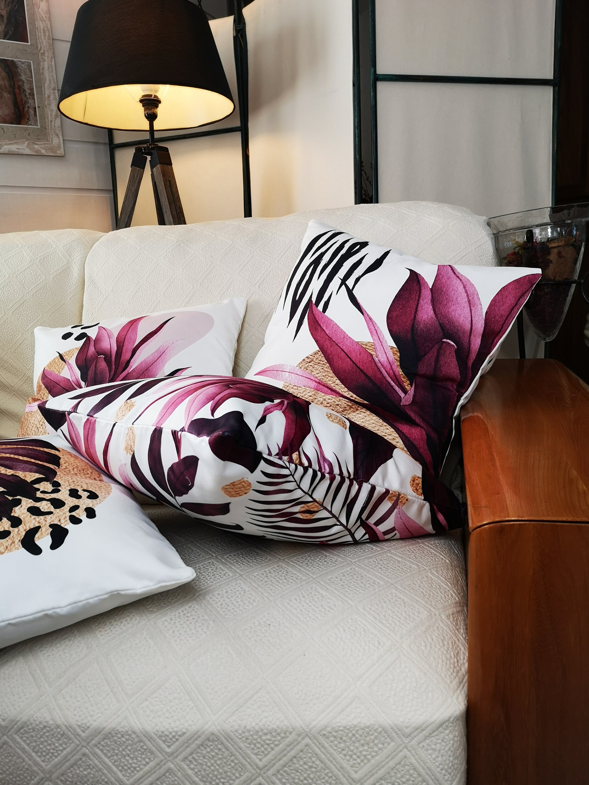 Coussin Canapé 45x45, Violet Rose Blanc, Housses de Coussin Canapé, Coussin 45x45cm, Déco, Cadeau Cr