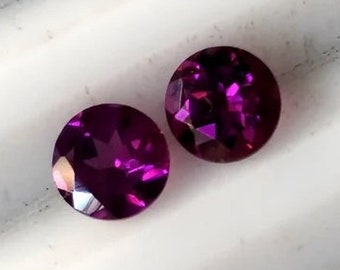 5mm Round Purple Garnet Natural Gemstones Match Pair AAA+ grade Flawless Clarity Rhodolite Garnet Matching Stones,Round shape excellent cut