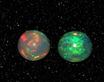 2 Pair 8MM Ethiopian Fire Opal Round - AAAA Quality (4A Grade) Opal Cabochon - Ethiopian Opal Round Cabochon, Calibrated Loose Lot Opal Gems