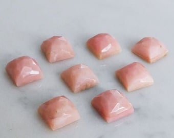 AAA Pink Opal 5mm - 15mm Stunning Natural Pink Opal Gemstone Square Smooth Flat Back Rose Cut AAA Quality Loose Gemstone For Jewelry Making