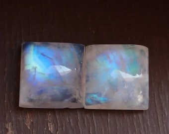 8mm Natural Rainbow Moonstone Blue Flashy AAA Quality Loose Gemstone,Square Shape Cabochon Flat Back Gemstone,Calibrated Size Loose Gemstone
