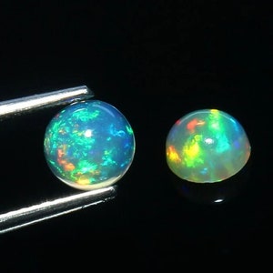 Ethiopian Fire Opal Cabochon Pair: Natural Welo Opal, 7mm Round Gemstone