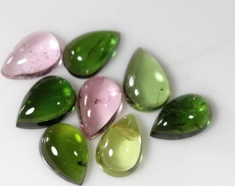 3.47 Carats! Natural Multi Tourmaline Cabochon.6x4 MM Pear Shape. 8 Pieces Lot. Calibrated Stone. Loose Gemstone.Pink Green Mix Lot Gemstone