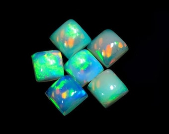 Natural Ethiopian Fire Opal Gemstone, 3mm To 10mm Square opal Gems, welo fire opal,square opal Cabochon, multi fire opal,loose opal Cabochon