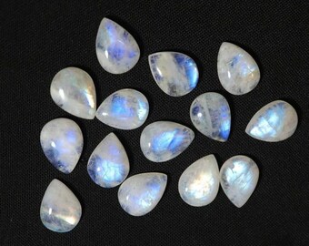 Natural Rainbow Moonstone Pear Shape Cabochons Gemstone. Sizes- 3x5 mm Blue Flashy Moonstone Cabochon Gemstone, Flat Back AAA Quality Stone