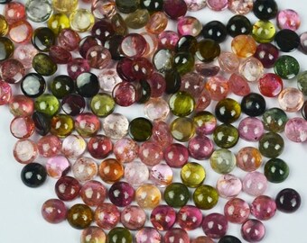 Mix Tourmaline 5mm Round Cabochon Calibrated Natural Tourmaline Pink Green Mix Lot Tourmaline Gemstone For Jewelry Making,Quality MultiColor