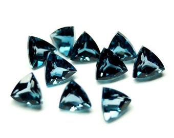 AAA+ London Blue Topaz 3mm-10mm Loose Trillion Smooth Faceted Cut |Genuine Fine London Blue Topaz Precious Gemstone,Wholesale Lot Price Gems