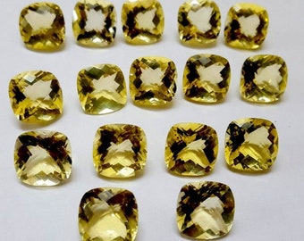 Natural Lemon Quartz Faceted Cut Gems, Calibrated Cushion Semi Precious Loose Gemstone, Wholesale Good Quality Cut, jewelry making Gemstone