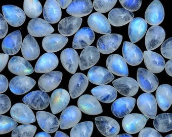 Natural Rainbow Moonstone Pear Shape Cabochons Gemstone. Sizes- 4x6 mm Blue Flashy Moonstone Cabochon Gemstone, Flat Back AAA Quality Stone