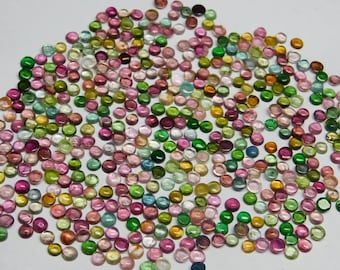 Natural Multi Tourmaline Round Smooth Cabochon Gemstone Cab Loose Flatback Tourmaline Stone Loose Oval Tourmaline Gemstone  - 4 MM 20 CT