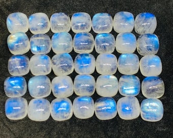 Natural Rainbow Moonstone Cushion Cabochon 4mm calibrated White Gemstone, Blue Fire Moonstone , Rainbow Moonstone top Quality cushion cut