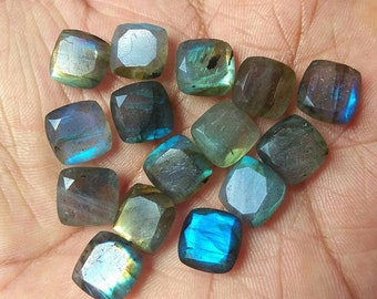 Natural Blue Flashy Labradorite Cushion Diamond Cut 3MM To 15MM AAA Labradorite Cushion Diamond Faceted Cut loose Gemstone Making Jewellery