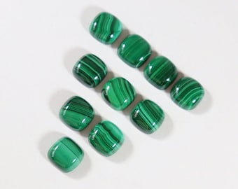 Natural Malachite Cushion Shape Cabochon Flat Back Calibrated Wholesale Gemstones, All Sizes Available Gemstone For Jewelry Making,5m to 20m