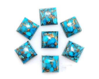 Blue Copper Turquoise Square shape Flat- back Calibrated Cabochon For Jewelry Making, Blue Copper Turquoise cabochons all size available