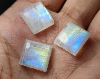 Natural Rainbow Moonstone Square Shape Cabochon Flat Back AAA+ Quality Calibrated Wholesale Gemstones, All Sizes Available, 6mm Square shape