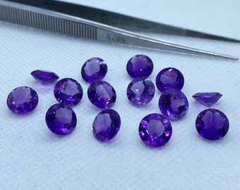 AAA Top Quality 9MM Amethyst Faceted Round Brilliant Cut, Purple Colour Loose Gemstone Jewelry Making, Natural Amethyst Faceted Cut Gemstone