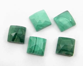 Natural Green Malachite Square Shape 5mm to 15mm Malachite Smooth Rose Cut Gemstone for Jewelry Making, Back Flat Calibrated Sizes Gemstone