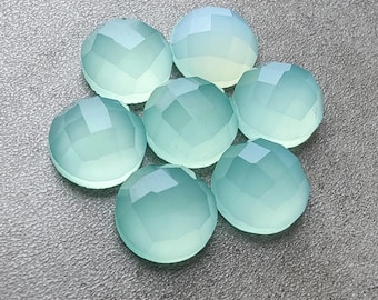 Natural Aqua Chalcedony Checker Cut Flat back Calibrated Round Semi Precious Loose Gemstone, Wholesale Good Quality, jewelry making Gemstone