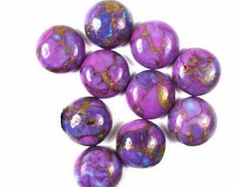 Natural Purple Copper Turquoise Round Shape Cabochon Flat Back Calibrated Wholesale Gemstones,All Sizes Available Gemstone For JewelryMaking