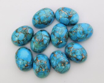 Blue Copper Turquoise Oval Natural Cabochon Calibrated sizes 3x5,4x6, 5x7, 6x8, 7x9, 8x10, 9x11, 10x12, 10x14, 12x16MM Blue Mohave Turquoise
