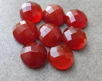 Natural Red Onyx Round Shape Checker Cut Flat Back Calibrated Wholesale Gemstones,All Sizes Available Gemstone For Jewelry Making,5m to 20mm